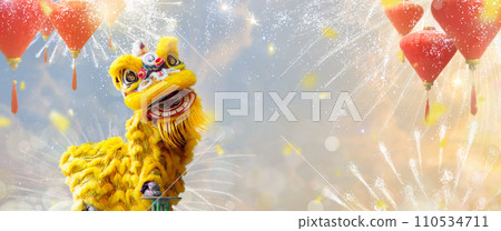 Lion dance on Chinese New Year celebration 110534711