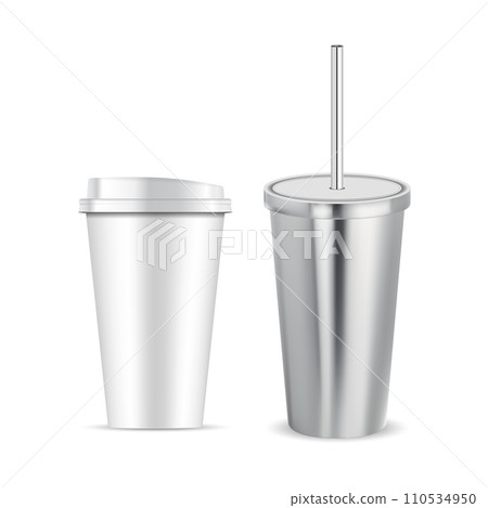 Paper coffee cup with lid mockup. Realistic template 110534950