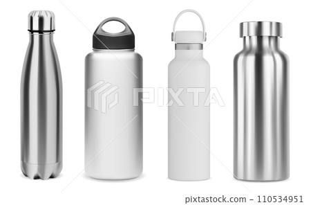 Water bottle mockup. Steel metal thermo flask Water bottle mockup. Steel metal thermo flask 110534951