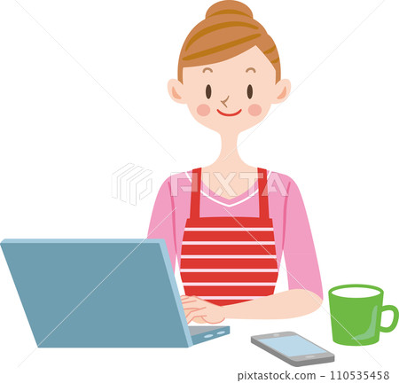 Housewife using a personal computer 110535458
