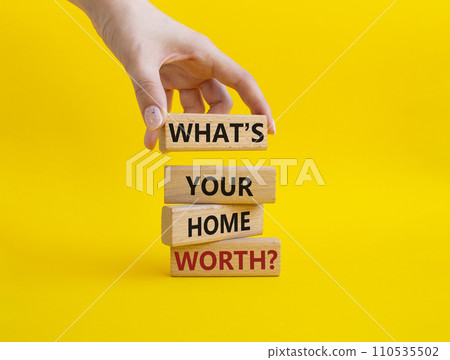 What is your home worth symbol. Wooden blocks with words What is your home worth. Businessman hand. Beautiful yellow background. Business and What is your home worth concept. Copy space. What is your home worth symbol. Wooden blocks with words What is your home worth. Businessman hand. Beautiful yellow background. Business and What is your home worth concept. Copy space. 110535502