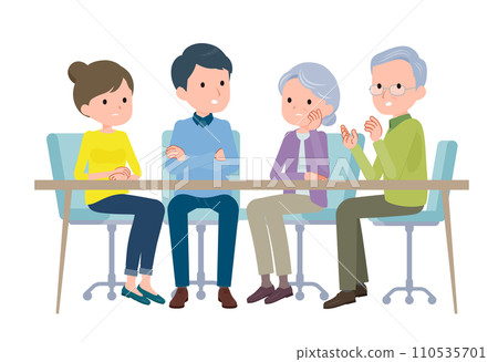 A couple and their parents talking. 110535701