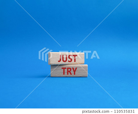 Just try symbol. Concept words Just try on wooden blocks. Beautiful blue background. Business and Just Try concept. Copy space. Just try symbol. Concept words Just try on wooden blocks. Beautiful blue background. Business and Just Try concept. Copy space. 110535831