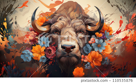 Illustration of a buffalo head 110535876