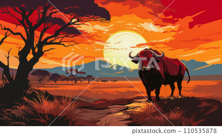 Vector portrait of the head of an adult buffalo 110535878