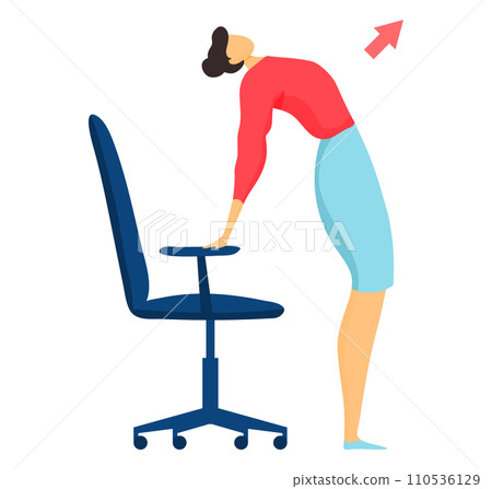 Office pose for healthy lifestyle, isolated on white vector illustration. Success flat fitness for female character cartoon design. 110536129