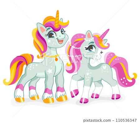 Cute cartoon unicorn friends vector illustration 110536347