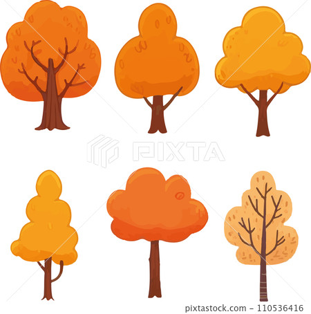 Beautiful and lovely cartoon autumn trees art vector set 110536416