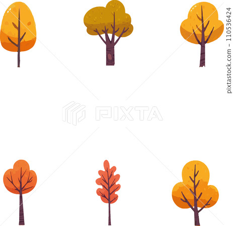 Super and lovely cartoon autumn trees art vector set 110536424