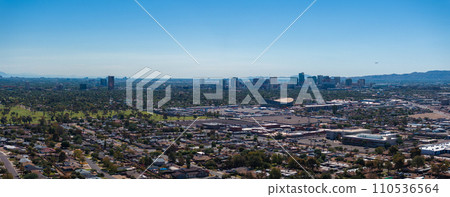 Phoenix city downtown skyline cityscape of Arizona in USA. Top view of downtown Phoenix Arizona on a summer day in USA. Phoenix city downtown skyline cityscape of Arizona in USA. Top view of downtown Phoenix Arizona on a summer day in USA. 110536564