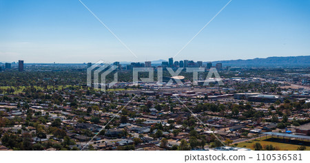 Phoenix city downtown skyline cityscape of Arizona in USA. Top view of downtown Phoenix Arizona on a summer day in USA. Phoenix city downtown skyline cityscape of Arizona in USA. Top view of downtown Phoenix Arizona on a summer day in USA. 110536581