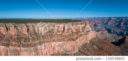 Grand Canyon aerial scene. Panorama in beautiful nature landscape scenery in Grand Canyon National Park. South Rim of the Grand Canyon National Park. Scenery of the Grand Canyon, Arizona. 110536601