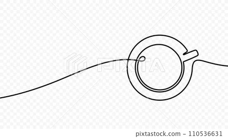 Continuous one line drawing cup of hot coffee vector design. Single line art illustration hot drink on transparent background 110536631