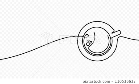 Continuous one line drawing cup of hot coffee vector design. Single line art illustration hot drink on transparent background 110536632