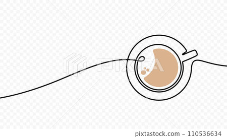 Continuous one line drawing cup of hot coffee vector design. Single line art illustration hot drink on transparent background 110536634