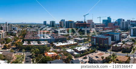 Phoenix city downtown skyline cityscape of Arizona in USA. Top view of downtown Phoenix Arizona on a summer day in USA. 110536647