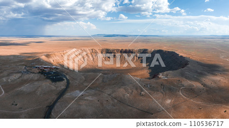 Aerial view of the Meteor Crater Natural Landmark at Arizona. Crater from a meteorite, from space. Elements of this image furnished by NASA. High quality photo 110536717