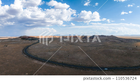 Aerial view of the Meteor Crater Natural Landmark at Arizona. Crater from a meteorite, from space. Elements of this image furnished by NASA. High quality photo 110536724