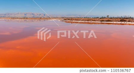 Aerial view of the Pink salt ponds at Alviso Marina County Park, gateway to the Don Edwards San Francisco Bay National Wildlife Refuge Aerial view of the Pink salt ponds at Alviso Marina County Park, gateway to the Don Edwards San Francisco Bay National Wildlife Refuge 110536767