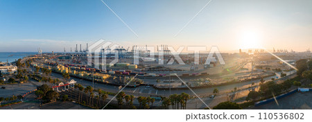 Thousands of shipping containers in the port of Long Beach near Los Angeles California. The Port of Long Beach in southern California during sunset. Thousands of shipping containers in the port of Long Beach near Los Angeles California. The Port of Long Beach in southern California during sunset. 110536802