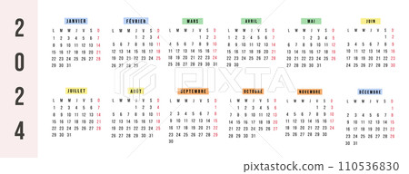 French calendar 2023 year. Vector stationery horizontal calendar week starts Monday. Yearly organizer. Simple calendar template in minimal design. Business vector illustration. French calendar 2023 year. Vector stationery horizontal calendar week starts Monday. Yearly organizer. Simple calendar template in minimal design. Business vector illustration. 110536830