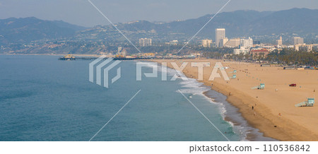 Aerial view of the shoreline in Venice Beach, CA. Aerial view to Venice beach, Los Angeles, California 110536842