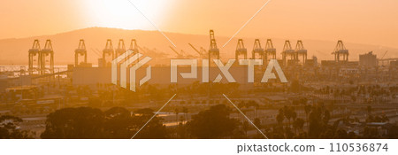 Thousands of shipping containers in the port of Long Beach near Los Angeles California. The Port of Long Beach in southern California during sunset. Thousands of shipping containers in the port of Long Beach near Los Angeles California. The Port of Long Beach in southern California during sunset. 110536874