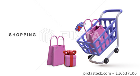 3d realistic shopping banner store. Vector illustration. 110537106