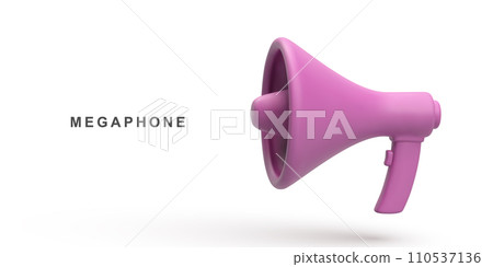 3d Realistic of pink megaphone speaker isolated on white background. Vector illustration. 110537136