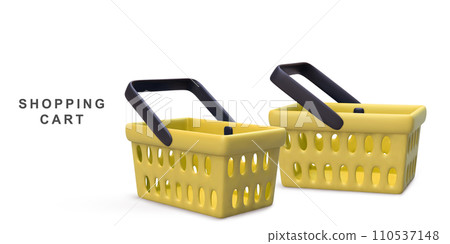 3d realistic two yellow shopping carts isolated on white background. Vector illustration. 110537148