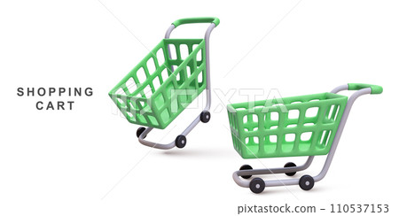 3d realistic two green shopping carts isolated on white background. Vector illustration. 3d realistic two green shopping carts isolated on white background. Vector illustration. 110537153