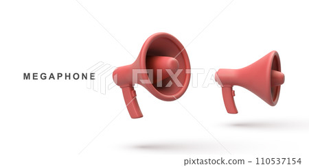 3d Realistic of two red megaphone speaker isolated on white background. Vector illustration. 3d Realistic of two red megaphone speaker isolated on white background. Vector illustration. 110537154