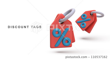 3d realistic two discount tags isolated on white background. Vector illustration. 110537162
