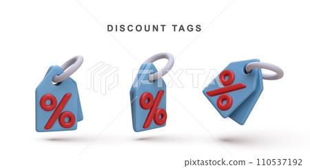 3d realistic set of blue discount tags isolated on white background. Vector illustration. 3d realistic set of blue discount tags isolated on white background. Vector illustration. 110537192