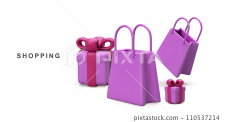 3d realistic Banner for shopping time on white background. Vector illustration. 3d realistic Banner for shopping time on white background. Vector illustration. 110537214