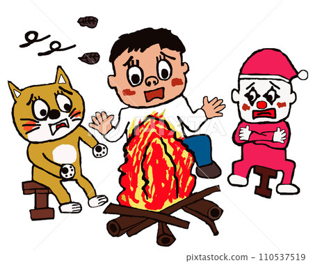 Shiba Inu, clown and boy making a bonfire (The Three Musketeers) Shiba Inu, clown and boy making a bonfire (The Three Musketeers) 110537519