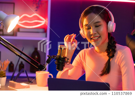 Host channel in creative Asian broadcaster live on social singing. Stratagem. 110537869