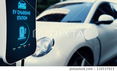 EV charging station display battery status interface for electric car. Peruse 110537913