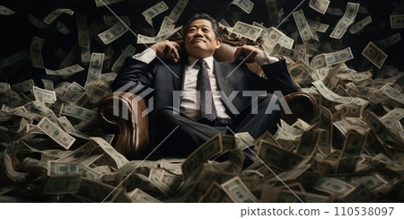 AI-generated content. Billionaire on Big Pile of Banknotes Rich Comeliness AI-generated content. Billionaire on Big Pile of Banknotes Rich Comeliness 110538097