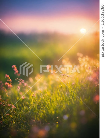 flowers in a field on a beautiful sunset blurred background 110538260
