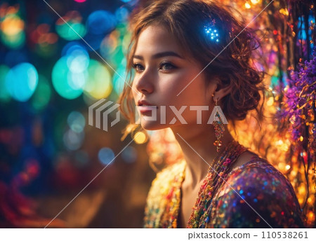 Beauty fashion model girl in colorful bright glow blur color lights Beauty fashion model girl in colorful bright glow blur color lights 110538261
