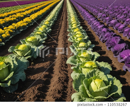 fresh colorful cabbage in a farmer's field fresh colorful cabbage in a farmer's field 110538267