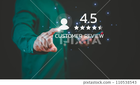 Customer give point 4.5 stars icon for feedback review satisfaction service opinion and testimonial. Online review concept of assessment testimonial customer service and feedback, Rating very good. 110538543