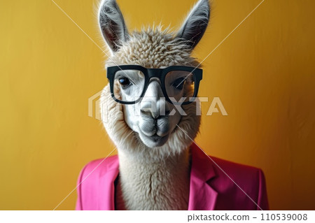 AI-generated content. Stylish portrait of dressed up anthropomorphic animal themes, Funny pop art illustration 110539008