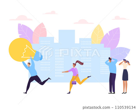 Business idea thief concept, vector illustration. Man character theft bulb and run, steal businessman brain work symbol. Business idea thief concept, vector illustration. Man character theft bulb and run, steal businessman brain work symbol. 110539134