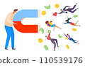 Social media concept man holding magnet vector illustration. Businessman attract audience through advertising on internet. 110539176
