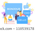 Online multi language translator vector Illustration. Application simplifies learning speech. Technology convert correspondence. 110539178