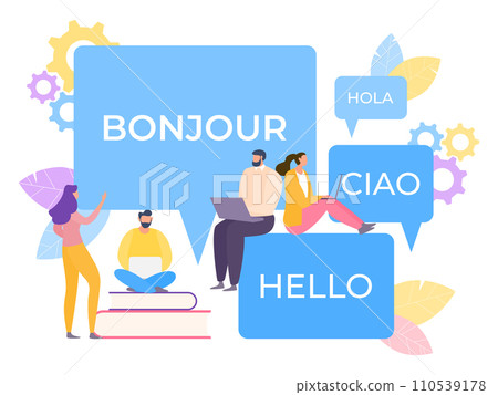 Online multi language translator vector Illustration. Application simplifies learning speech. Technology convert correspondence. 110539178
