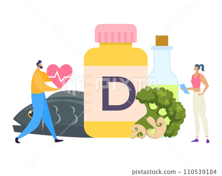 Healthy food, vitamin d, diet, vector Illustration. Foods help replenish body's vitamin supply. Man hold heart symbol in hands Healthy food, vitamin d, diet, vector Illustration. Foods help replenish body's vitamin supply. Man hold heart symbol in hands 110539184