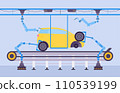Car production factory concept vector Illustration. Automotive construction using cartoon robotic equipment on conveyor plant. 110539199
